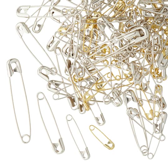 12 Packs: 225 ct. (2,700 total) Silver & Gold Assorted Safety Pins by Loops & Threads™
